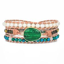 Handmade Malachite Chrysocolla & Pearl Wrap Bracelet – Natural Gemstone Jewelry