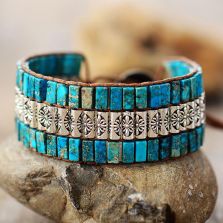 Handmade Blue Jasper & Tibetan Bead Wrap Bracelet – Vegan Friendly Adjustable Jewelry