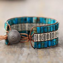 Handmade Blue Jasper &amp; Tibetan Bead Wrap Bracelet – Vegan Friendly Adjustable Jewelry