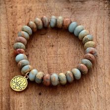 Natural King Jasper &amp; Lotus Flower Bracelet – Handmade Grounding Energy Jewelry