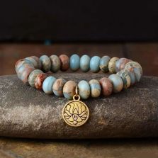 Natural King Jasper & Lotus Flower Bracelet – Handmade Grounding Energy Jewelry