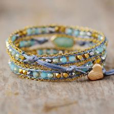 Primary Choice: Natural Amazonite Teardrop 3-Wrap Bracelet - Handmade Crystal Beaded Jewelry