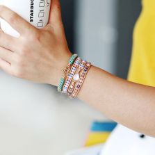 Primary Choice: Handmade Pastel Crystal &amp; Pink Opal 3-Wrap Bracelet - Bohemian Woven Jewelry