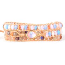 Primary Choice: Handmade Pastel Crystal & Pink Opal 3-Wrap Bracelet - Bohemian Woven Jewelry