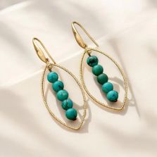 Gold Oval Turquoise Earrings