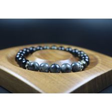 Black Obsidian and Larvikite Bracelet- 8mm beads - Bracelet for Men and Women - Stretch Bracelet - Healing Bracelet - Yoga Bracelet 