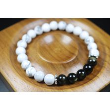 Howlite and Black Obsidian Bracelet - Stretch Bracelet - Gemstone Bracelet - Healing Bracelet - 8mm beads