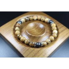 Sand Jasper with Wood Bracelet - Men Bracelet - Men Jewelry - Stretch Bracelet - Men Bead Bracelet - Heal Bracelet 8mm beads