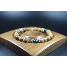 Sand Jasper with Wood Bracelet - Men Bracelet - Men Jewelry - Stretch Bracelet - Men Bead Bracelet - Heal Bracelet 8mm beads