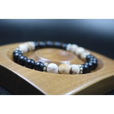 Matte Black Onyx and Rare Wooden Opal Bracelet - Bracelet - Men Jewelry - Stretch Bracelet - Men Bead Bracelet - Heal Bracelet - 8mm beads