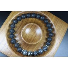 Lava and Larvikite Bracelet - Man Jewelry - Stretch Bracelet - Man Bead Bracelet - Heal Bracelet - Lava Rock Bracelet - 8mm beads