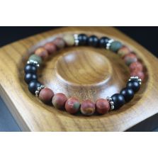 Matte Picasso and Matte Black Onyx Bracelet - Men Bracelet - Men Jewelry - Stretch Bracelet - Men Bead Bracelet - Heal Bracelet 8mm beads