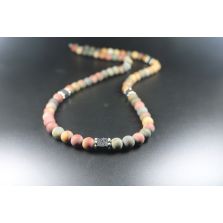 Matte Picasso with Cube Lava Balance Necklace, Mens Necklace, Womens Necklace, Stretch Necklace, Gemstone Necklace, Healing Necklace