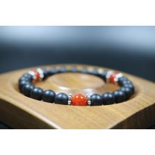 Anxiety Relief Bracelet - Matte Black Onyx with Orange dragon agate Bracelet - Lucky Bracelet - Popular Gift - 8mm beads
