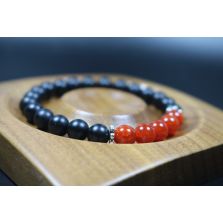 8mm beads-Anxiety Relief Bracelet - Matte Black Onyx with Orange dragon agate Bracelet - Lucky Bracelet - Popular Gift