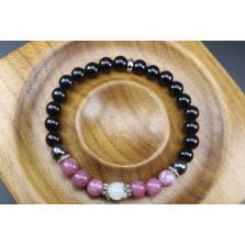 Lepidolite, Moonstone, Hematite &amp; Black Tourmaline Bracelet (6mm Beads)/Sleep, Nightmares, Depression, Protection, Positive Energy, Calming