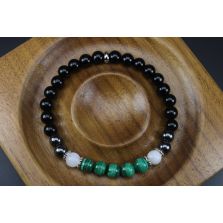 Malachite, Moonstone, Hematite &amp; Black Tourmaline Bracelet (6mm Beads)/Powerful Protection, Emotional Balance, Heart Chakra, Well-Being