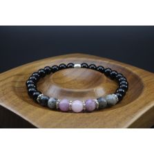 Black Tourmaline, Black Labradorite, Lepidolite, Rose Quartz Bracelet/Grief, Anxiety, Sweet Dreams, Protection (6mm Beads)