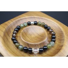 Elastic/Stretch Bracelet with Natural 6mm Black Tourmaline, Black Onyx, Obsidian, Smoky Quartz, Labradorite &amp; Clear Quartz with or without Metal Spacers