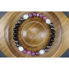 Lepidolite, Hematite, Black Tourmaline, Moonstone Bracelet (6mm Beads)/Emotional Healing, Depression, Insomnia, New Beginnings, Anxiety