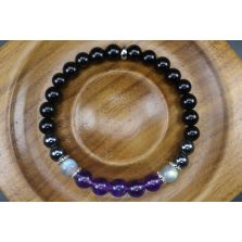 Empath Protection Bracelet with Black Tourmaline, Labradorite, Hematite &amp; Amethyst (6mm Beads)