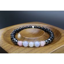Black Tourmaline, Hematite, Rose Quartz, Moonstone, Blue Lace Agate Bracelet (6mm Beads)/Protection, Strength, Calming, Positive Energy
