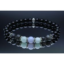 Onyx, Larvikite, Garnierite & Blue Lace Agate Bracelet (6mm Beads)/Deflects Negative Thinking, Anxiety, Strength, Protection, Spiritual