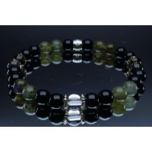 Elastic/Stretch Bracelet with Natural 6mm Black Tourmaline, Black Onyx, Obsidian, Smoky Quartz, Labradorite & Clear Quartz with or without Metal Spacers