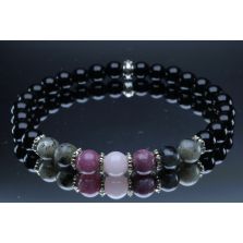 Black Tourmaline, Black Labradorite, Lepidolite, Rose Quartz Bracelet/Grief, Anxiety, Sweet Dreams, Protection (6mm Beads)