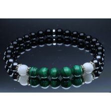 Malachite, Moonstone, Hematite & Black Tourmaline Bracelet (6mm Beads)/Powerful Protection, Emotional Balance, Heart Chakra, Well-Being