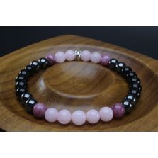 Black Tourmaline, Hematite, Rose Quartz &amp; Lepidolite Bracelet (6mm Beads)/Depression, Anxiety, Protection, Empath