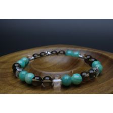 Amazonite, Smoky Quartz &amp; Clear Quartz Bracelet (6mm Beads)/Anxiety, Depression, Empath Protection, Positive Energy, Inner Peace