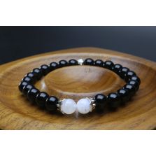 Black Tourmaline &amp; Moonstone Bracelet (6mm Beads)/Protection, Positive Energy, New Beginnings, Calming