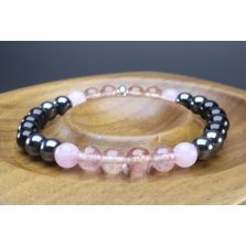 Love &amp; Protection Bracelet with Black Tourmaline, Hematite, Rose Quartz and Strawberry Quartz (6mm Beads)