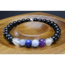 Spiritual Protection Communication Bracelet with Black Tourmaline, Jet, Kyanite, Selenite, Angelite, Celestite &amp; Amethyst (6mm Beads)