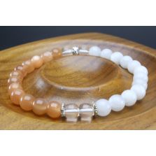 Moonstone, Sunstone &amp; Clear Quartz Bracelet (6mm Beads)/New Beginnings, Calming, Anxiety, Joy, Positive Energy