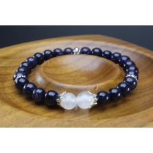 Blue Goldstone &amp; Selenite Bracelet (6mm Beads)/Protective Energy, Positivity, Courage, Grounding, Spiritual