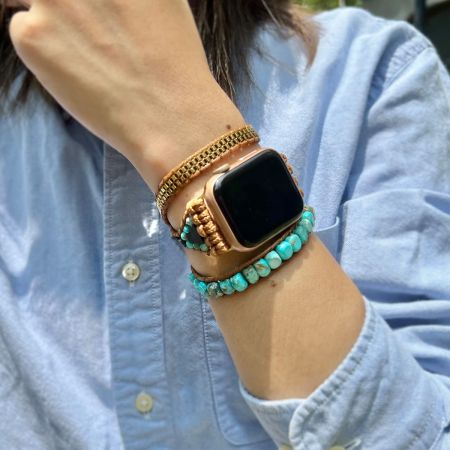 Handmade Watch Band: Bohemian Jasper Turquoise Calming Energy Smartwatch Bands Compatible with Apple Watch