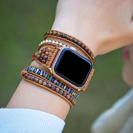 Natural Red Jasper _Tiger Eye Beaded Apple Watch Band