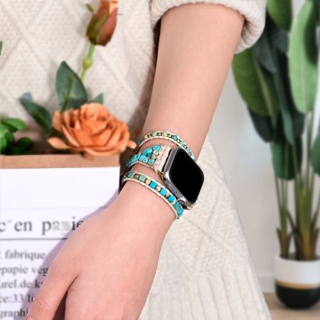 Natural Blue Turquoise Multi-Layer Wrapped Apple Watch Band