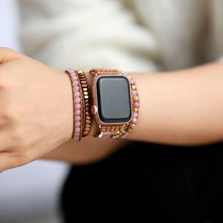Natural Rhodonite _ose Quartz Rose Gold Apple Watch Band