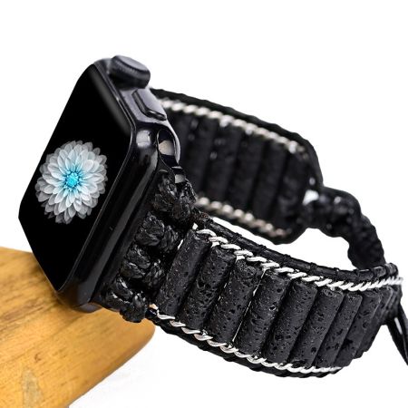 Black Lava Smart Watchband Strap for Apple Watch Women Men Bracelet Healing Gift