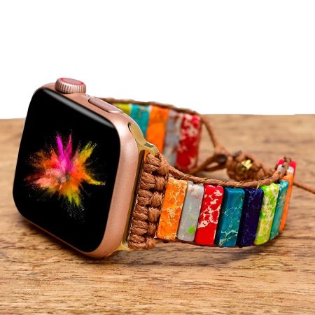 Healing Chakra Protection Apple Watch Strap – Bohemian Natural Stone iWatch Band (38mm–45mm, Series 8/7/6/5/SE/Ultra)