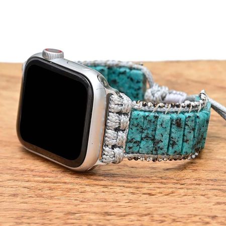 Beauty of Sky Apple Watch Strap – Handmade Blue Jasper Sesame Beaded Band