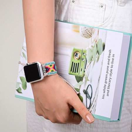 Boho Beaded Apple Watch Band – Colorful Woven Bracelet Strap for 38/40/41mm & 42/44/45mm – Adjustable Handmade iWatch Band