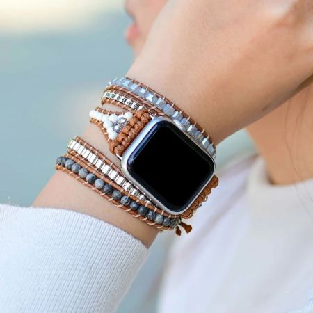 Natural Celestine Beaded Apple Watch Band – Howlite Crystal Healing Strap