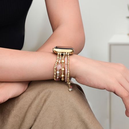 Gold Bead Rose Quartz Clover Stone Watch Band