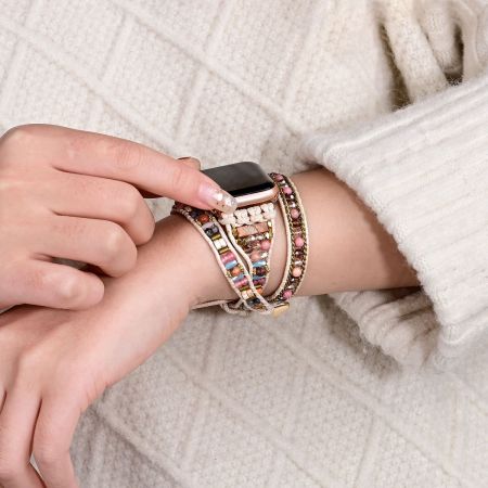 Boho Crystal Apple Watch Band – Handmade Multi-Layer Natural Stone Wrap Bracelet Strap