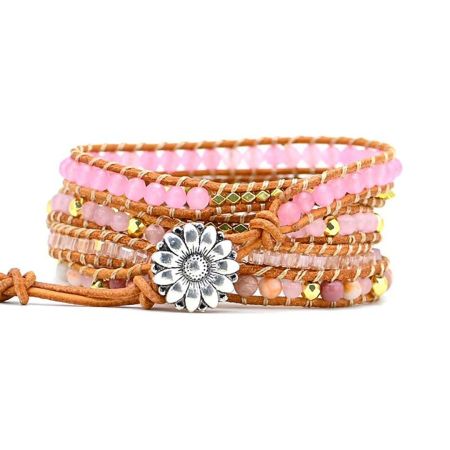 Golden Rose Quartz Bracelet – Handmade Heart Chakra Healing Wrap Bracelet