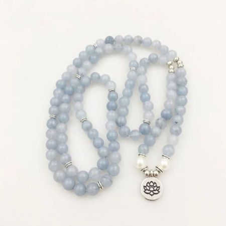 108 Bead Calcite & Freshwater Pearl Mala Bracelet – with Spiritual Charm